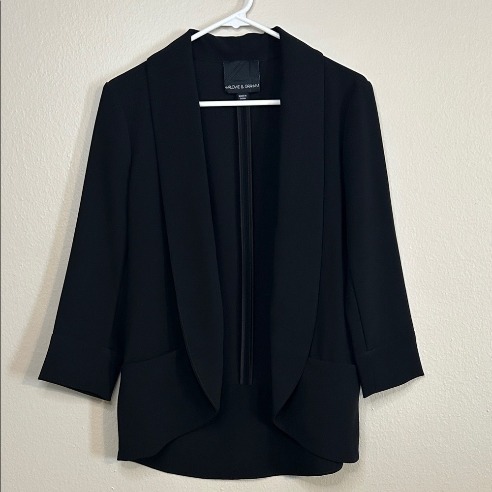 Harlowe & Graham Black Women's Blazer Quarter Length Sleeves Work Career